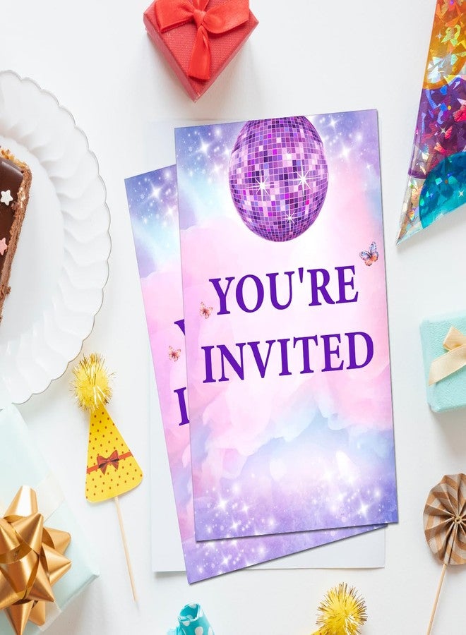 Soiceu Teen Girl Birthday Party Invitations Pink Purple Disco Music in My Birthday Era Invites with Envelopes Set of 20 - Image 3