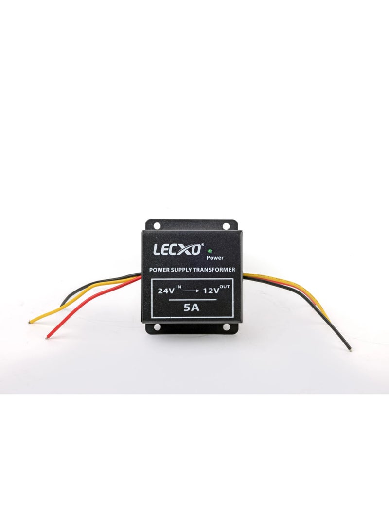 Lecxo 24V to 12V DC-DC Converter 5A (60W) – High-Efficiency Step-Down Car Power Supply with Protections for CCTV, Car Gadgets & LED - Image 1