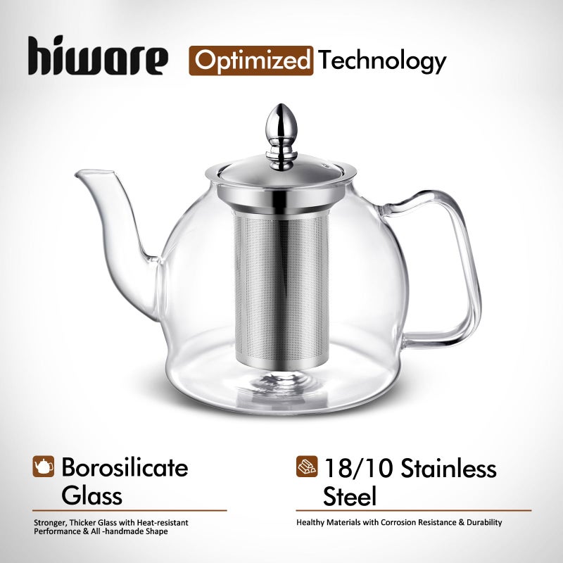 HIWARE 1500ml Glass Teapot with Removable Infuser, Stovetop Safe Tea Kettle, Blooming and Loose Leaf Tea Maker Set - Image 2