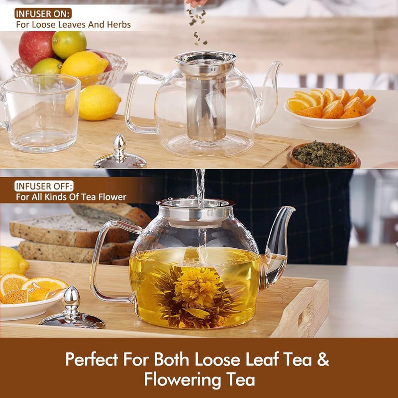 HIWARE 1500ml Glass Teapot with Removable Infuser, Stovetop Safe Tea Kettle, Blooming and Loose Leaf Tea Maker Set - Image 5