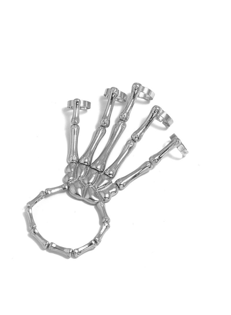 Y&D 1-Piece  Adjustable Skeleton Hand Bone Versatile Ring Bracelet Toy Silver  - Image 1