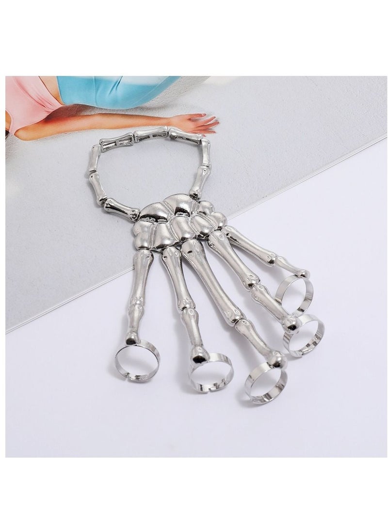Y&D 1-Piece  Adjustable Skeleton Hand Bone Versatile Ring Bracelet Toy Silver  - Image 2