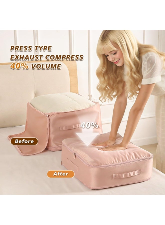 Bukela Self Compression Comforter Storage Bag, Ultra Space Saving 3-Layer Compression Large Capacity Storage Bags for Bedding, Duvet, Down Jacket (Pink, Large-21.3"x16.5" x23.6") - Image 3