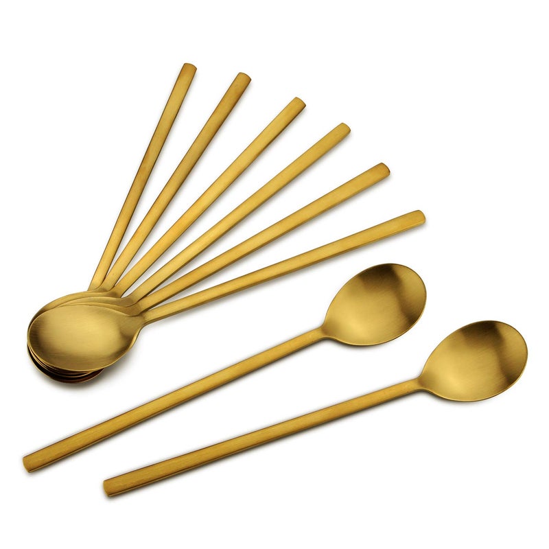 Korean Spoons  8 Piece Stainless Steel Set 85 Inch Gold with Long Handles Asian Cooking Spoons for Home Kitchen or Restaurant