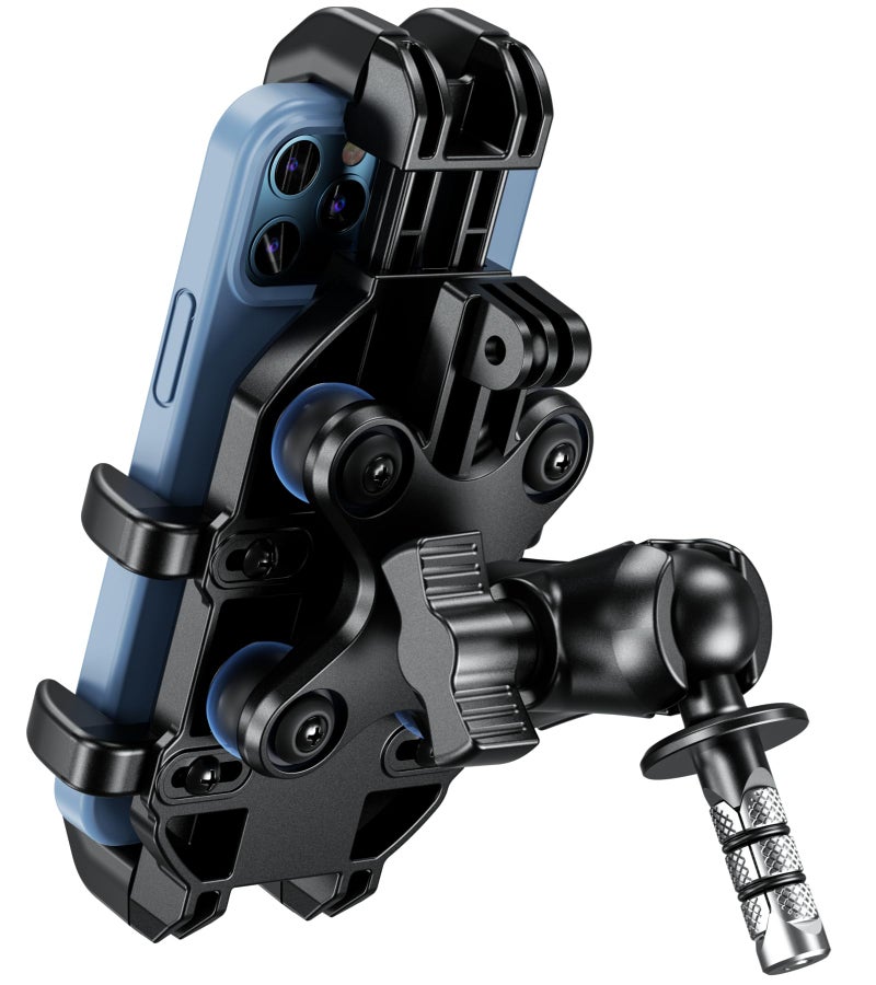 BRCOVAN Motorcycle Fork Stem Phone Mount Holder with Vibration Dampener, Heavy Duty Cellphone Cradle Fit Stem Tubes 12mm-25.4mm in Diameter, Adjustable for 5.4-6.9'' Smartphone - Image 1