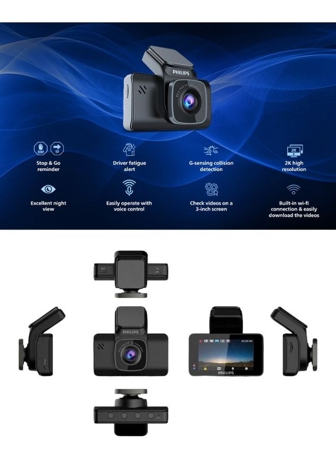 Philips - GoSure 5101 Dash Camera for Car| Front and Back Camera | 4MP 2K QHD 1600P | Sony STARVIS IMX335 | G-Sensor | 135° Super Wide Angle | 3” Display | WiFi | Emergency Recording | Max 256GB | GoSure Saf - Image 1
