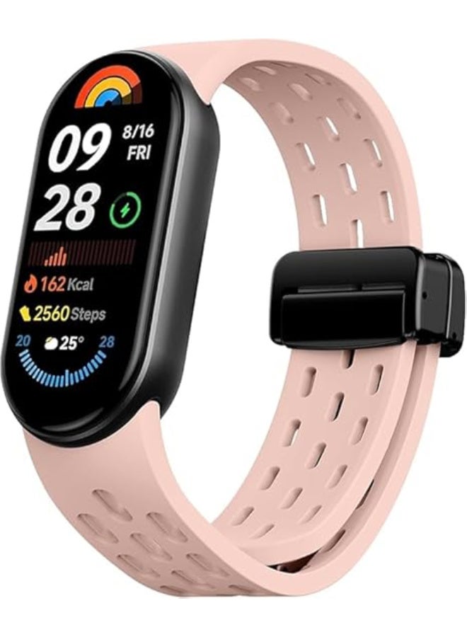 Strap For Xiaomi Mi Band 10/9/8 Magnetic Metal Buckle Sport Breathable Strap for Men Women Band Quick Release Soft Replacment Wristband For Xiaomi Smart Band 8/9/10 (Pink) - Image 1