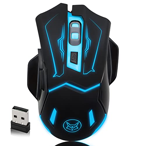 VEGCOO Wireless Gaming Mouse, Silent Click Wireless Rechargeable Mice with Colorful LED Lights & 3-Level DPI Adjustable, 6 Buttons Mouse with Side Buttons & Thumb Rest, Computer Gamer Mouse for PC - Image 1