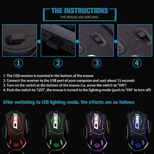 VEGCOO Wireless Gaming Mouse, Silent Click Wireless Rechargeable Mice with Colorful LED Lights & 3-Level DPI Adjustable, 6 Buttons Mouse with Side Buttons & Thumb Rest, Computer Gamer Mouse for PC - Image 4