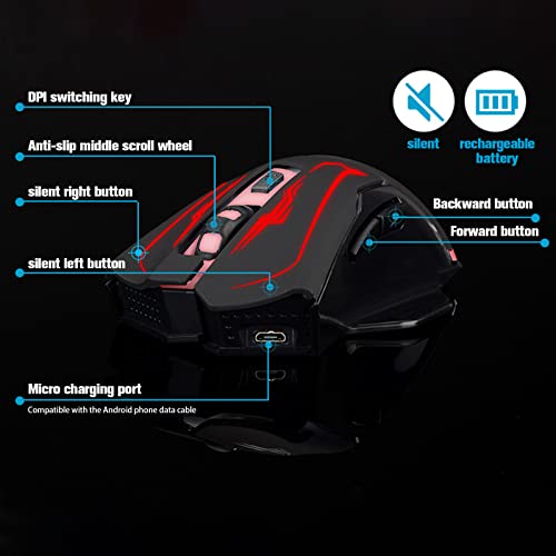 VEGCOO Wireless Gaming Mouse, Silent Click Wireless Rechargeable Mice with Colorful LED Lights & 3-Level DPI Adjustable, 6 Buttons Mouse with Side Buttons & Thumb Rest, Computer Gamer Mouse for PC - Image 3
