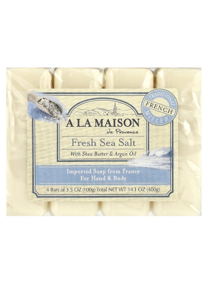 A La Maison De Provence A La Maison de Provence, Hand & Body Bar Soap, Fresh Sea Salt, 4 Bars, 3.5 oz (100 g) Each  - Image 1