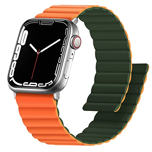 Anlinser Magnetic Bands Compatible with Apple Watch Band 49/46/45 44/42/41/40/38mm, Women Men Double Side Reversible Strap for iWatch Ultra 3-1 Series 11/10/9/8/7-1 SE(49/46/45/44/42,Green/Orange) - Image 1