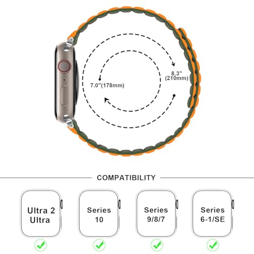 Anlinser Magnetic Bands Compatible with Apple Watch Band 49/46/45 44/42/41/40/38mm, Women Men Double Side Reversible Strap for iWatch Ultra 3-1 Series 11/10/9/8/7-1 SE(49/46/45/44/42,Green/Orange) - Image 4
