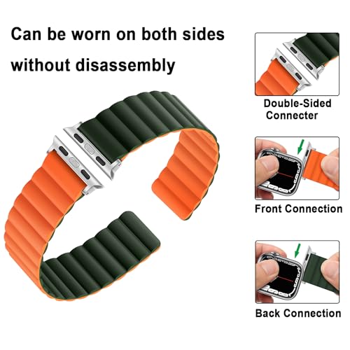 Anlinser Magnetic Bands Compatible with Apple Watch Band 49/46/45 44/42/41/40/38mm, Women Men Double Side Reversible Strap for iWatch Ultra 3-1 Series 11/10/9/8/7-1 SE(49/46/45/44/42,Green/Orange) - Image 3