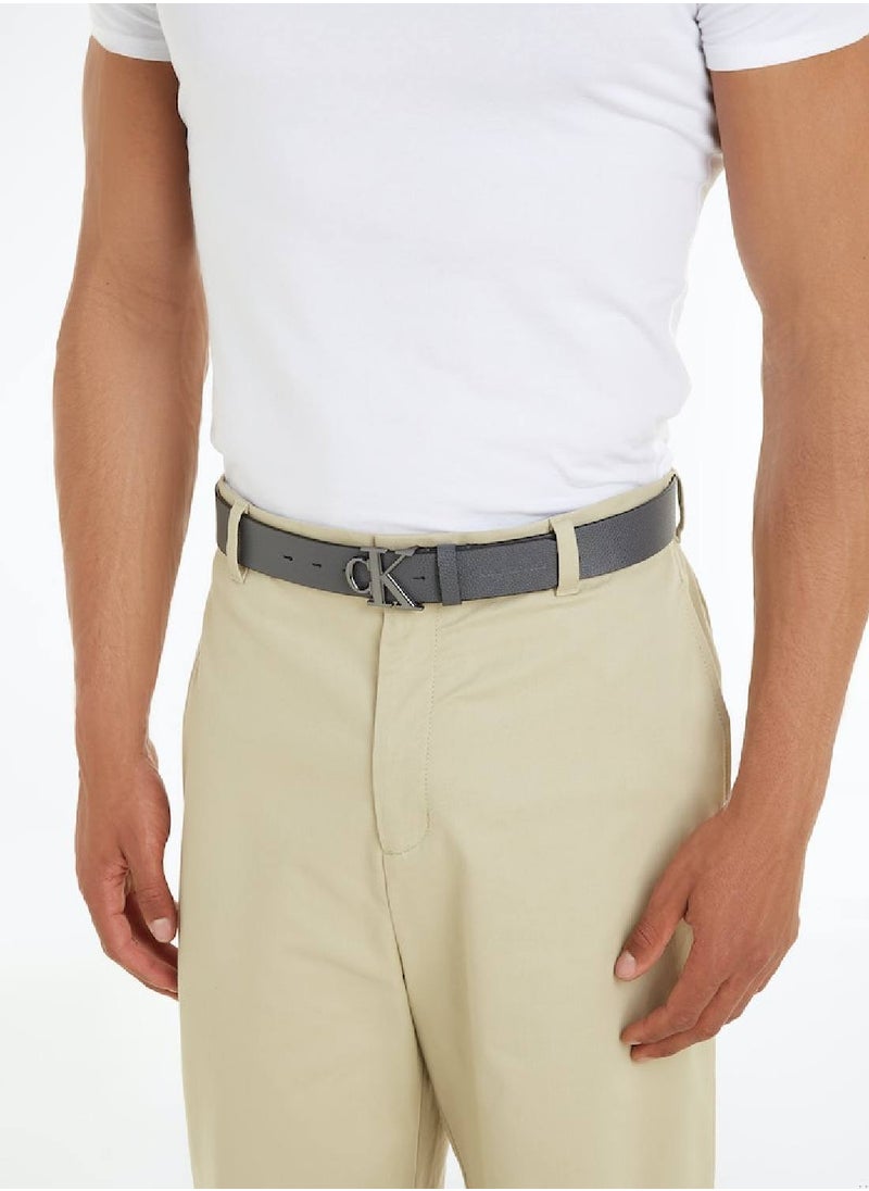 CALVIN KLEIN Men's Monogram Plaque Leather Belt with Adjustable Strap,  Grey  - Image 1