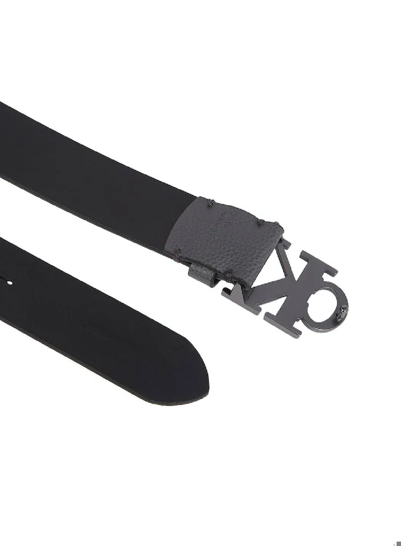 CALVIN KLEIN Men's Monogram Plaque Leather Belt with Adjustable Strap,  Grey