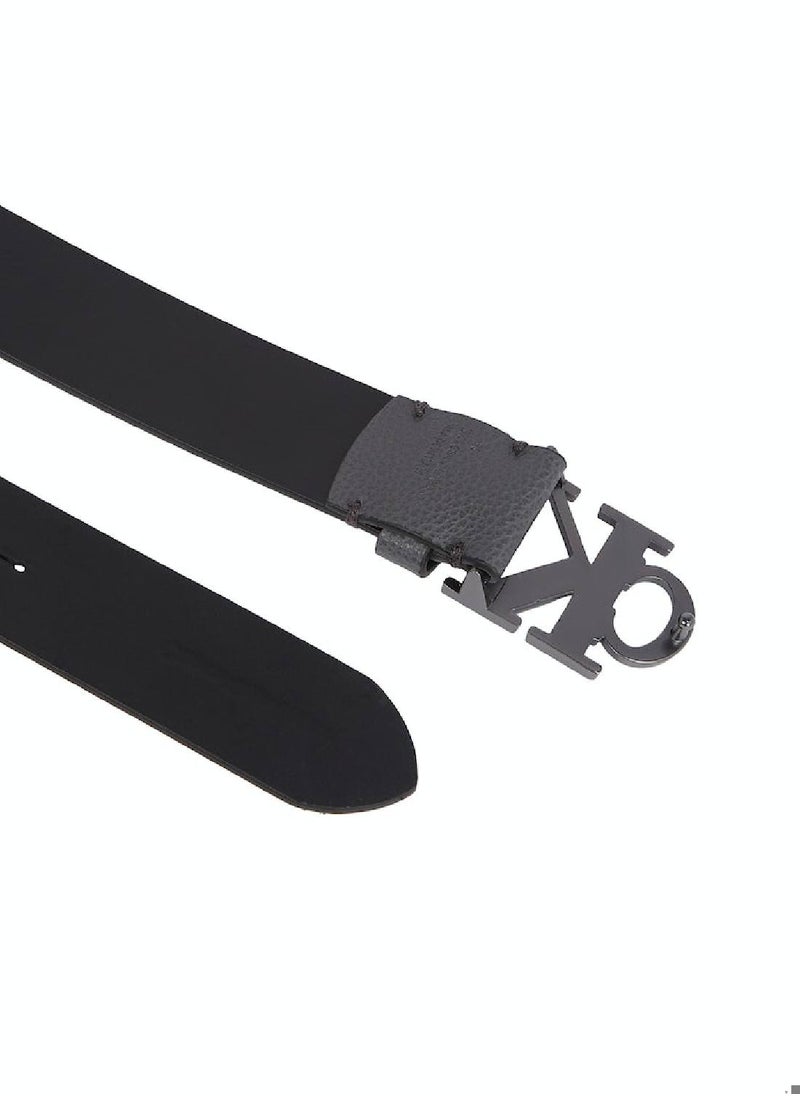 CALVIN KLEIN Men's Monogram Plaque Leather Belt with Adjustable Strap,  Grey  - Image 3