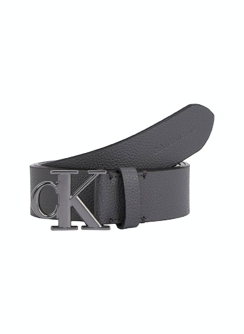 CALVIN KLEIN Men's Monogram Plaque Leather Belt with Adjustable Strap,  Grey  - Image 2