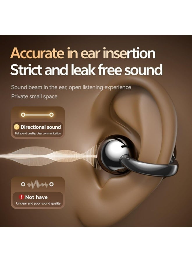 Clip-On Open Ear Earbuds with Dual-Mic ENC, Lightweight & Pressure-Free Design, Black - Image 3
