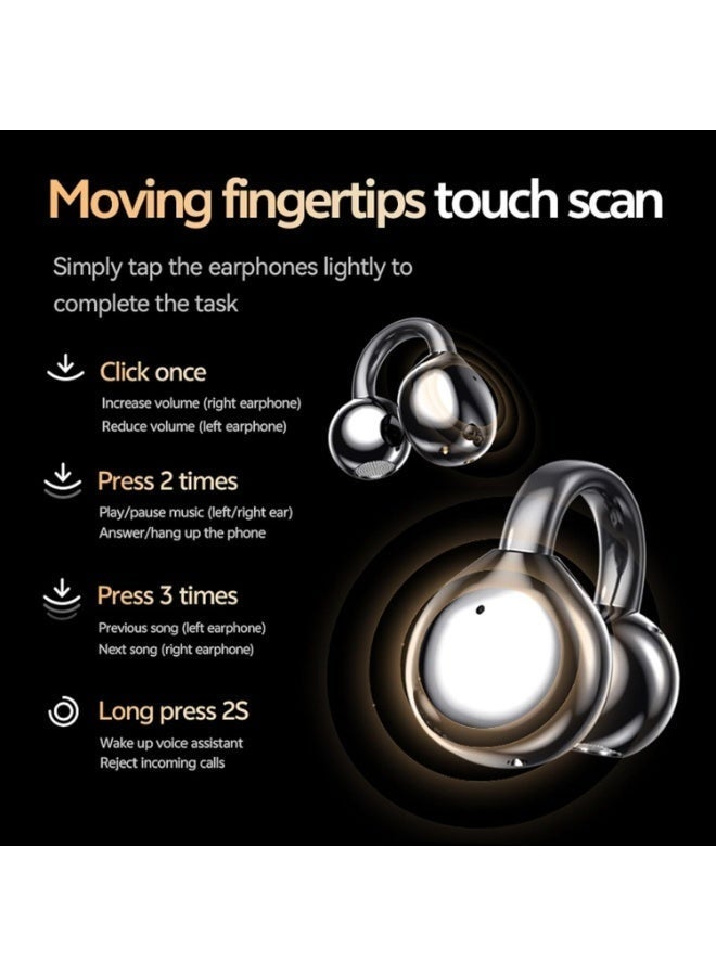 Clip-On Open Ear Earbuds with Dual-Mic ENC, Lightweight & Pressure-Free Design, Black - Image 2