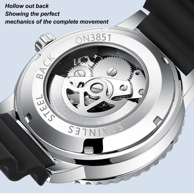 Black Orange Mens Chronograph Watch Rotatable Bezel Automatic Self Winding Luminous Display - Image 3