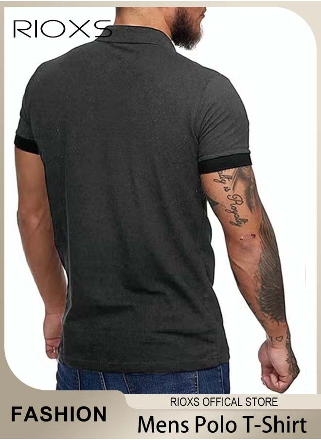 RIOXS - Men's Short Sleeve Shirt, Slim-fit Button-Up Tops, Casual Polo Shirt for Men, Comfy Breathable T-shirt for Travel, Work and Daily Wear, Ideal Gift for Grandfather, Dad, Boyfrind or Husband - Image 1
