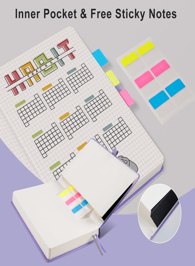 EMSHOI Graph Paper Notebook - 320 Pages, A5 Hardcover Leather, 100gsm Thick Paper, Square Grid Notebook for Women Men Work School Math Writing, Graphing, Engineering, 5.75 x 8.38, Light Purple - Image 4