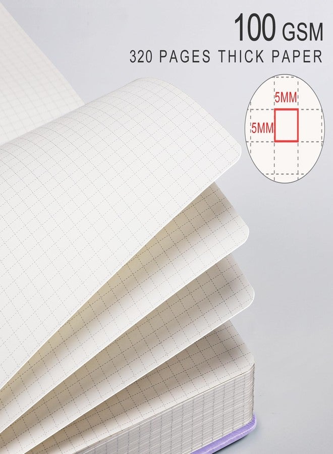 EMSHOI Graph Paper Notebook - 320 Pages, A5 Hardcover Leather, 100gsm Thick Paper, Square Grid Notebook for Women Men Work School Math Writing, Graphing, Engineering, 5.75 x 8.38, Light Purple - Image 2