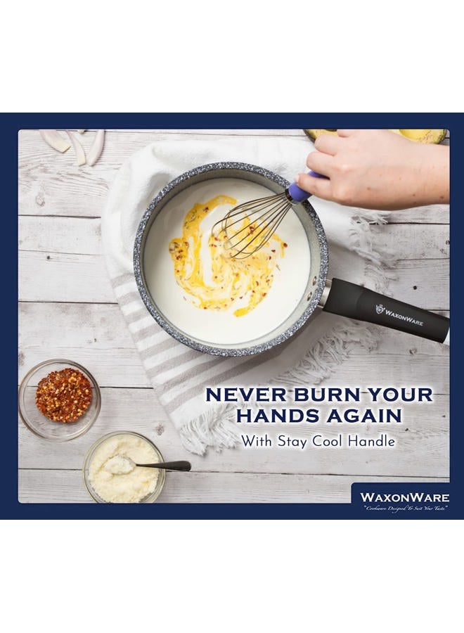 WaxonWare 1.75 Quart Ceramic Nonstick Pan with Lid - Non Toxic Nonstick Cookware, Free of APEO, PFOA, PTFE, Cadmium, & Lead - Small Sauce Pan with Lid & Bakelite Stay-Cool Handle (STONETEC Series) - Image 2