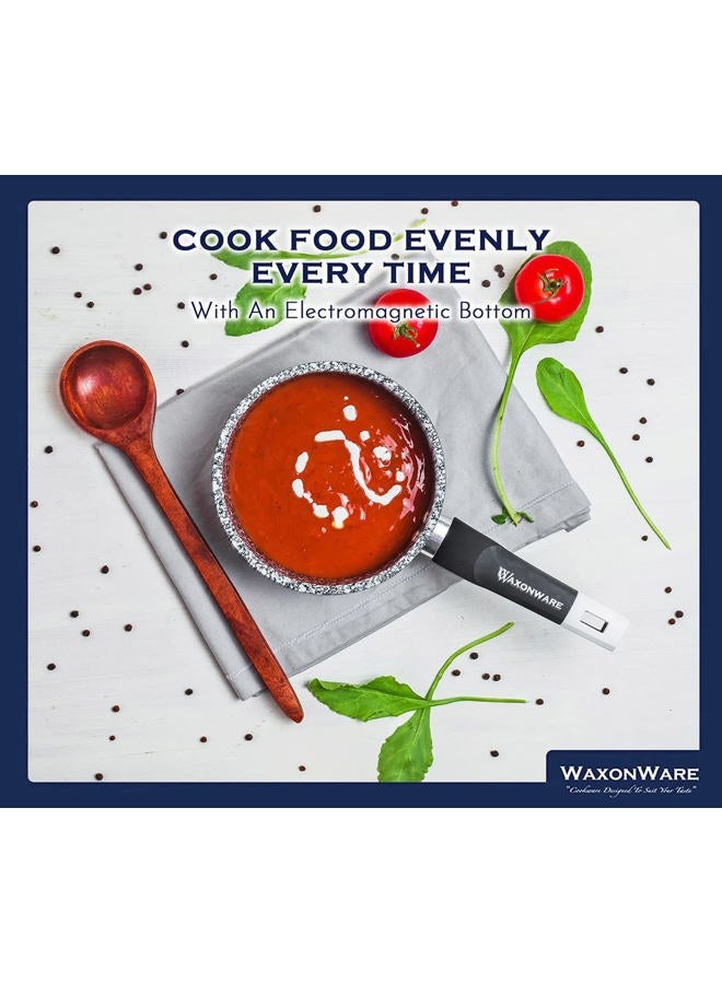 WaxonWare 1.75 Quart Ceramic Nonstick Pan with Lid - Non Toxic Nonstick Cookware, Free of APEO, PFOA, PTFE, Cadmium, & Lead - Small Sauce Pan with Lid & Bakelite Stay-Cool Handle (STONETEC Series) - Image 4