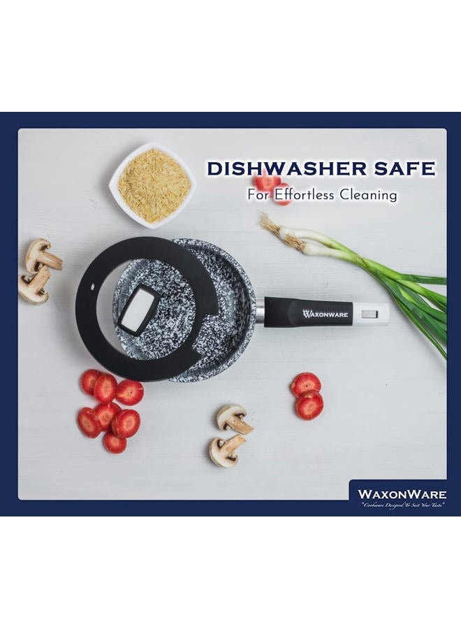 WaxonWare 1.75 Quart Ceramic Nonstick Pan with Lid - Non Toxic Nonstick Cookware, Free of APEO, PFOA, PTFE, Cadmium, & Lead - Small Sauce Pan with Lid & Bakelite Stay-Cool Handle (STONETEC Series) - Image 3