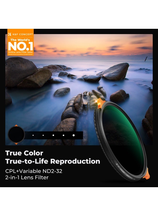 K&F Concept Nano-X Series 2-in-1 True Color Variable ND & CPL Filter (77mm, 1 to 5-Stop) - Image 4