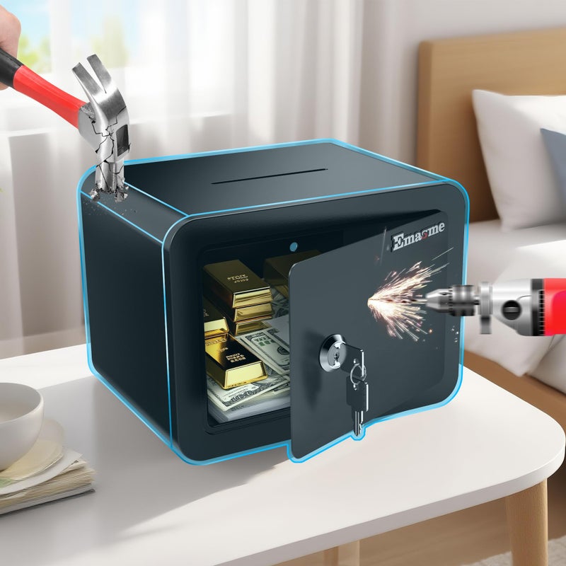 Emasme Small Safe, Locker Safes with Key and Coin Slot, Little Safes for Money, Cheap Home Safety, Small Hidden Safe, Savings Box with Key â€“ Mini Security for Home, Office, Travel, Petsï¼Œ0.23 Cubic - Image 2