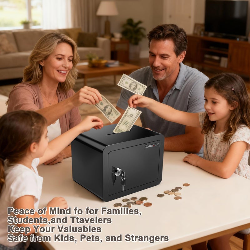 Emasme Small Safe, Locker Safes with Key and Coin Slot, Little Safes for Money, Cheap Home Safety, Small Hidden Safe, Savings Box with Key â€“ Mini Security for Home, Office, Travel, Petsï¼Œ0.23 Cubic - Image 4