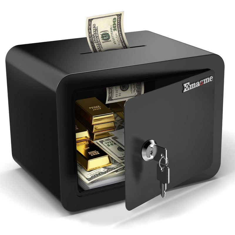 Emasme Small Safe, Locker Safes with Key and Coin Slot, Little Safes for Money, Cheap Home Safety, Small Hidden Safe, Savings Box with Key â€“ Mini Security for Home, Office, Travel, Petsï¼Œ0.23 Cubic - Image 1