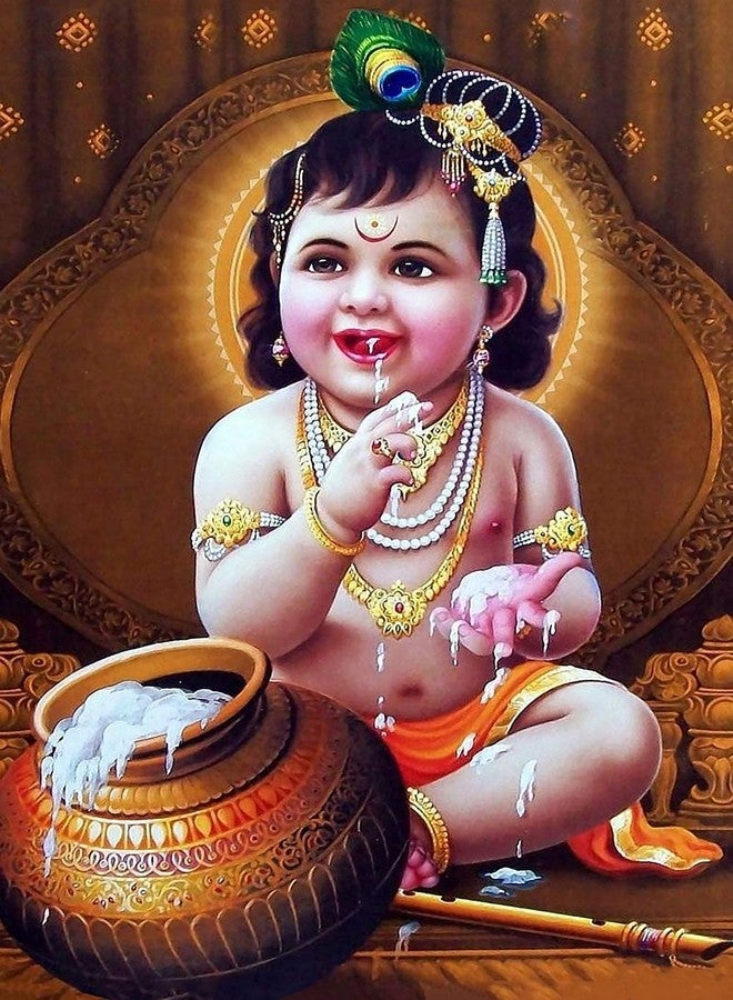 Techgifti ملصق حائط Techgifti Bal Krishna Makhan Matki لغرفة الأطفال، غرفة النوم، غرفة الصلاة، غرفة المعيشة، المكتب (المقاس - 30 سم × 45 سم) - Image 1