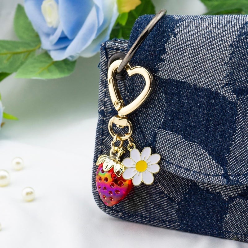 SIGZKK Cute Cherry Strawberry bag charms keychain purse accessories charm for women handbags Kawaii Flower Car Key Chain - Image 5