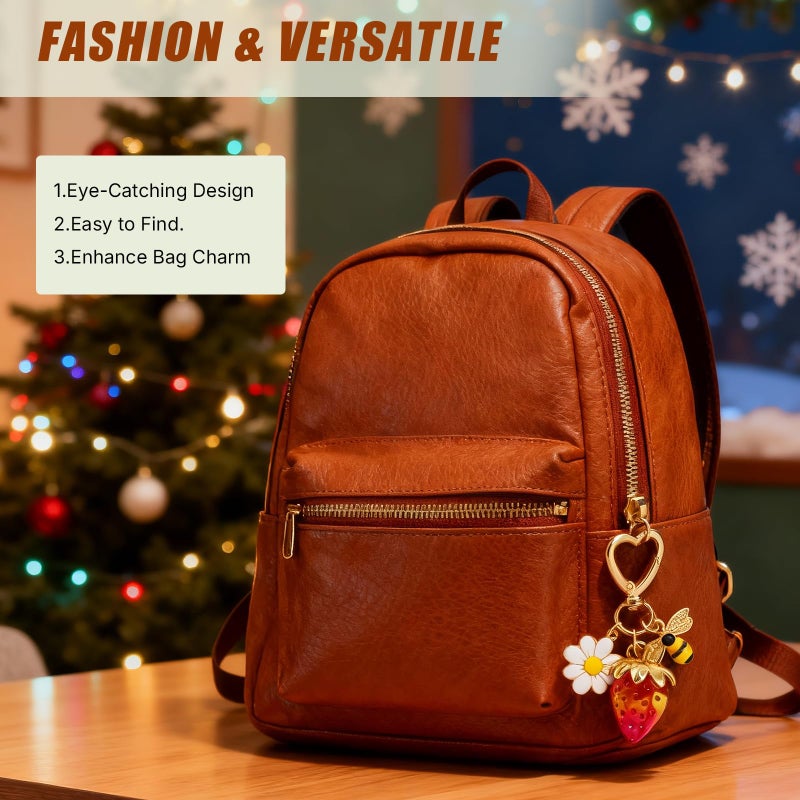 SIGZKK Cute Cherry Strawberry bag charms keychain purse accessories charm for women handbags Kawaii Flower Car Key Chain - Image 3