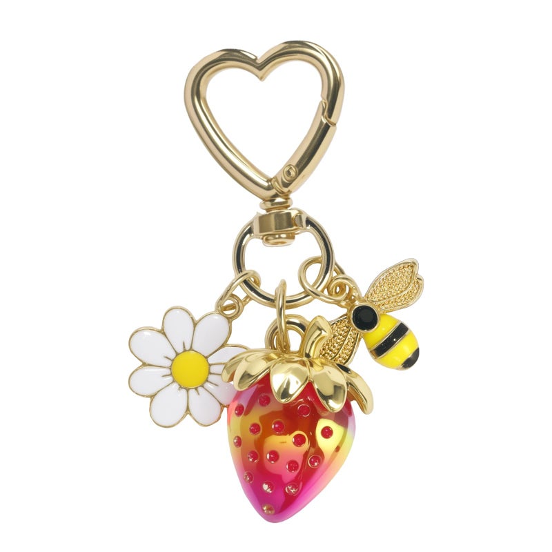 SIGZKK Cute Cherry Strawberry bag charms keychain purse accessories charm for women handbags Kawaii Flower Car Key Chain - Image 2
