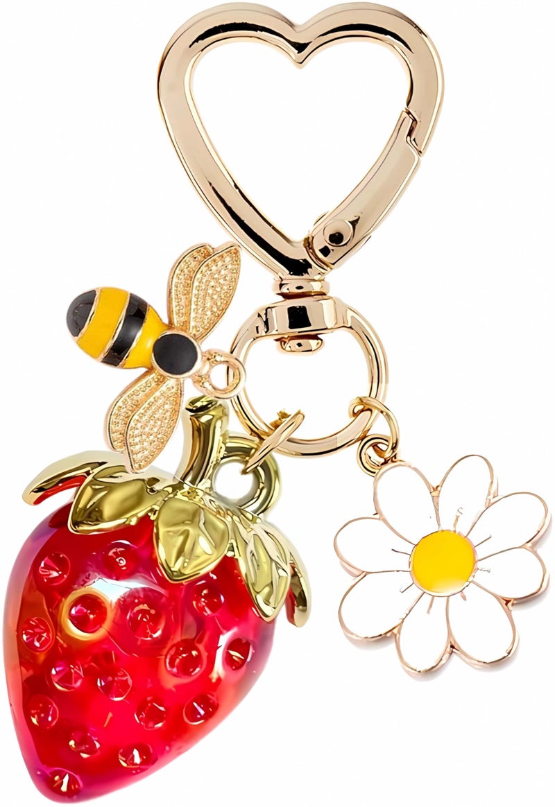 SIGZKK Cute Cherry Strawberry bag charms keychain purse accessories charm for women handbags Kawaii Flower Car Key Chain - Image 1