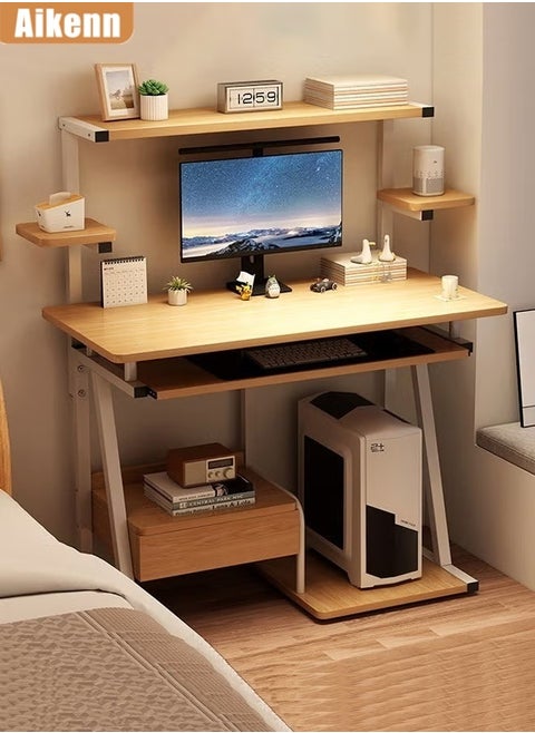 Study Desk With Bookshelf Storage Shelf And Drawer Desk Pc Desktop Computer Desk Home Office Desk Multifunctional Study Desk Multifunctional Gaming And Studying Desk For Home Easy To Assemble (Beige)