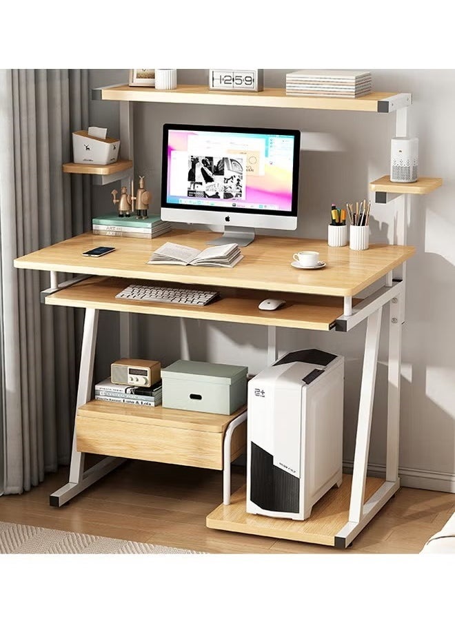 Aikenn - Study Desk With Bookshelf Storage Shelf And Drawer Desk Pc Desktop Computer Desk Home Office Desk Multifunctional Study Desk Multifunctional Gaming And Studying Desk For Home Easy To Assemble (Beige) - Image 1
