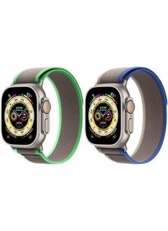 (Pack of 2)YOMNA Trail Loop Compatible with Apple Watch Band 49/45/44/42mm, Nylon Weave Sport Loop Men Women Adjustable Pull Tab Strap for Apple Watch Ultra iWatch All Series-(Blue/Green)