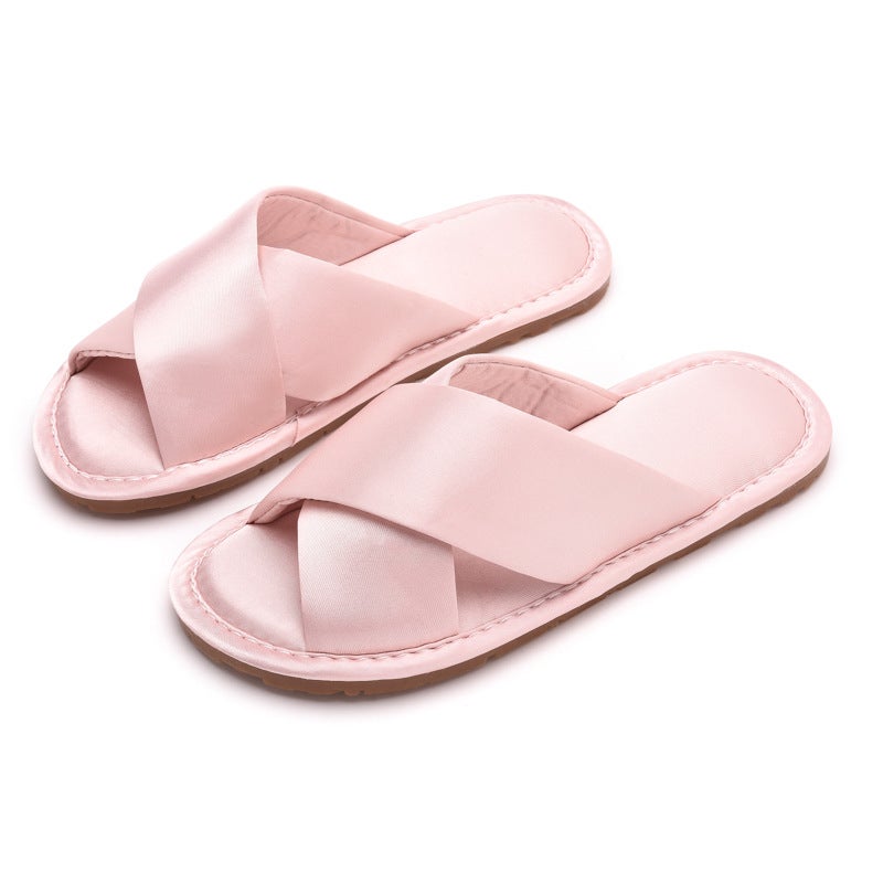 Wedding slippers Festive couple red female wedding bridesmaid hand gift morning gown light luxury slippers high-grade summerCross belt solid color pink Cross belt solid color pink 