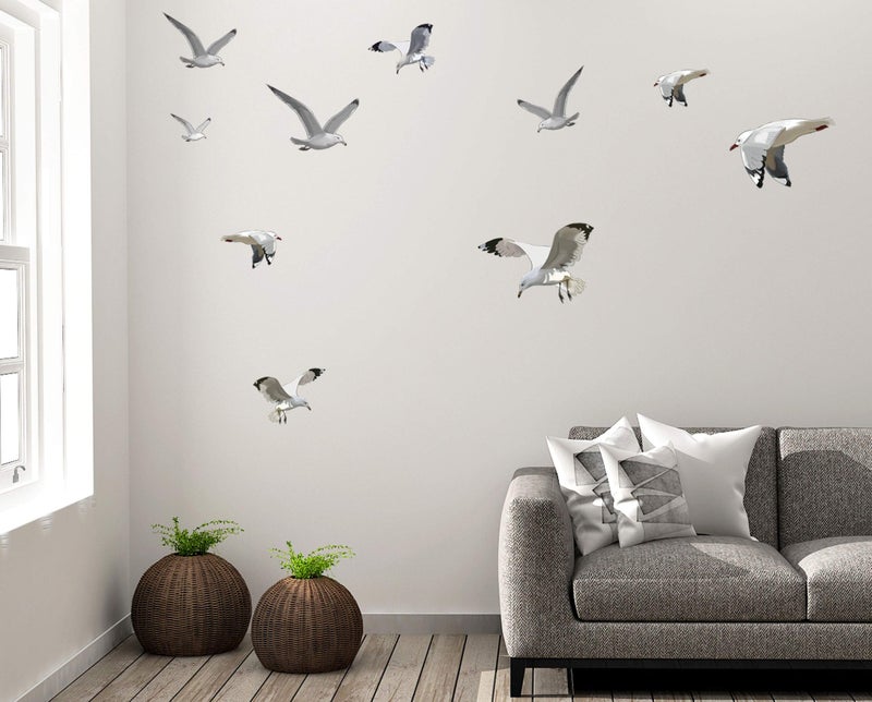 Create-A-Mural Seagull Wall Art Decor Decals Beach Scene Stickers Flock of Flying Birds Coastal Vinyl Living Rooms Bathroom Office Playroom Teen Girls Boys Toddler Peel  Stick Seagulls