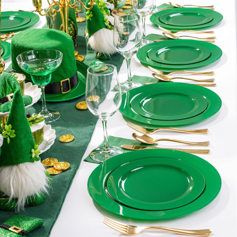 FLOWERCAT 60PCS Green Plates & St. Patrick's Day Plates - Heavy Duty Dark Green plates Disposable for St. Patrick's Party&Easter- Include 30PCS 10.25" Dinner Plates & 30PCS 7.5" Dessert Plates - Image 5