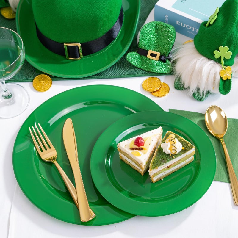 FLOWERCAT 60PCS Green Plates & St. Patrick's Day Plates - Heavy Duty Dark Green plates Disposable for St. Patrick's Party&Easter- Include 30PCS 10.25" Dinner Plates & 30PCS 7.5" Dessert Plates - Image 4
