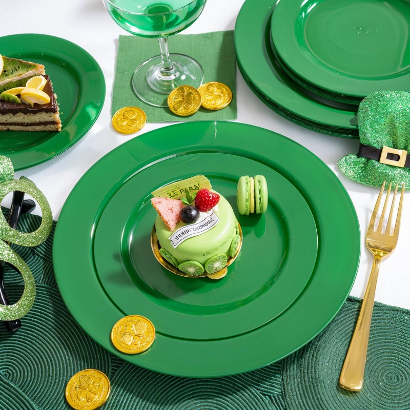 FLOWERCAT 60PCS Green Plates & St. Patrick's Day Plates - Heavy Duty Dark Green plates Disposable for St. Patrick's Party&Easter- Include 30PCS 10.25" Dinner Plates & 30PCS 7.5" Dessert Plates - Image 3