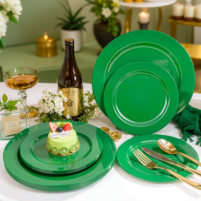 FLOWERCAT 60PCS Green Plates & St. Patrick's Day Plates - Heavy Duty Dark Green plates Disposable for St. Patrick's Party&Easter- Include 30PCS 10.25" Dinner Plates & 30PCS 7.5" Dessert Plates - Image 2