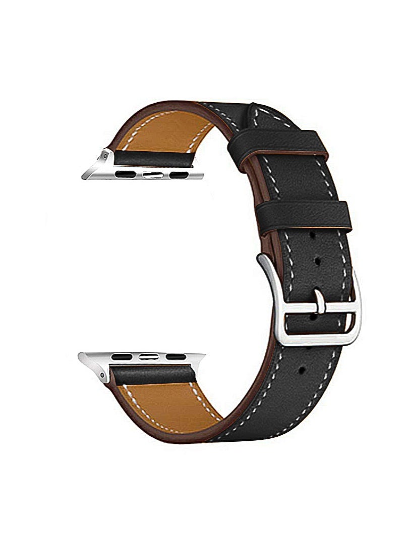 HEXABEX - Apple Watch Leather band Compatible with 42mm(Series 10)/41mm/40mm/38mm, Apple Watch Leather Strap for Apple Watch All Series Compatible with 42mm(Series 10)/41mm/40mm/38mm Black - Image 1